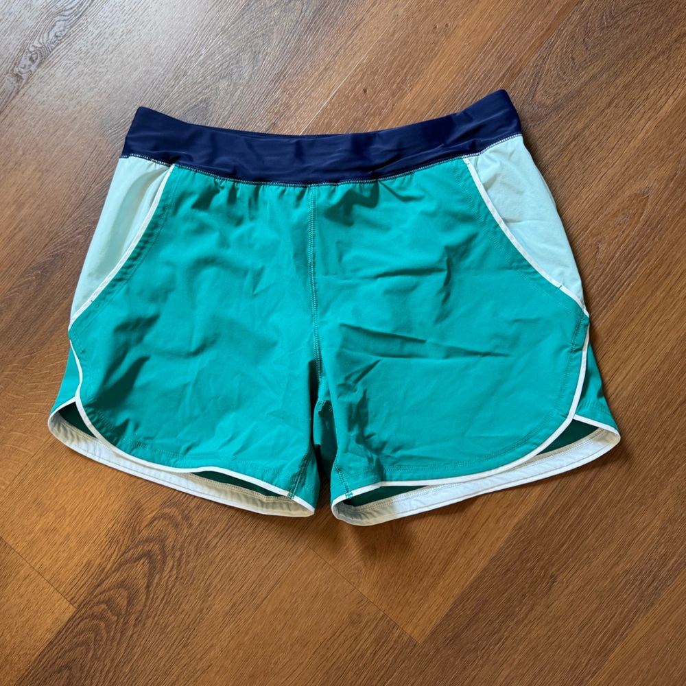 Lands' End | Teal & Navy Swim Shorts Boardshorts W/ Liner & Pockets, Size 14